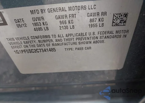 2012 Chevrolet Cruze 1Lt from USA, damaged, VIN 1G1PF5SC2C7341485